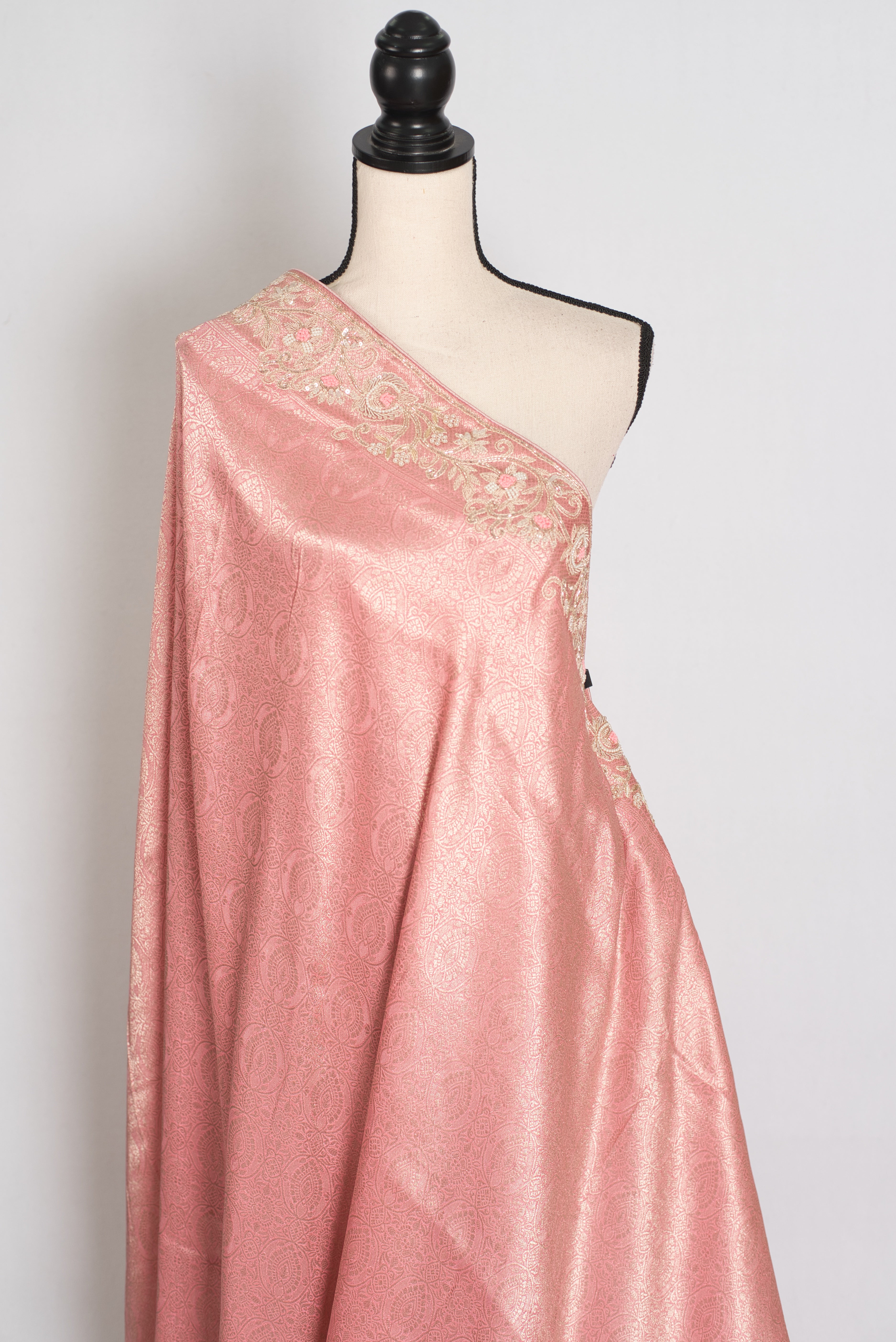 Navya | Baby Pink Semi Brocade Silk Hand Embroidery Saree | Pastel Collection