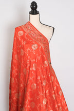 Mahi : Orange and Gold Dola Silk Banarasi Saree – with Hand Embroidery