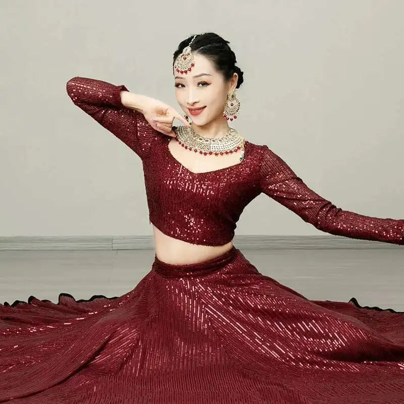 Iman Exotic Indian Dance Dress Ethnic Style Female Dance Dress Performance Photography Sari Top Large Swing Skirt Set