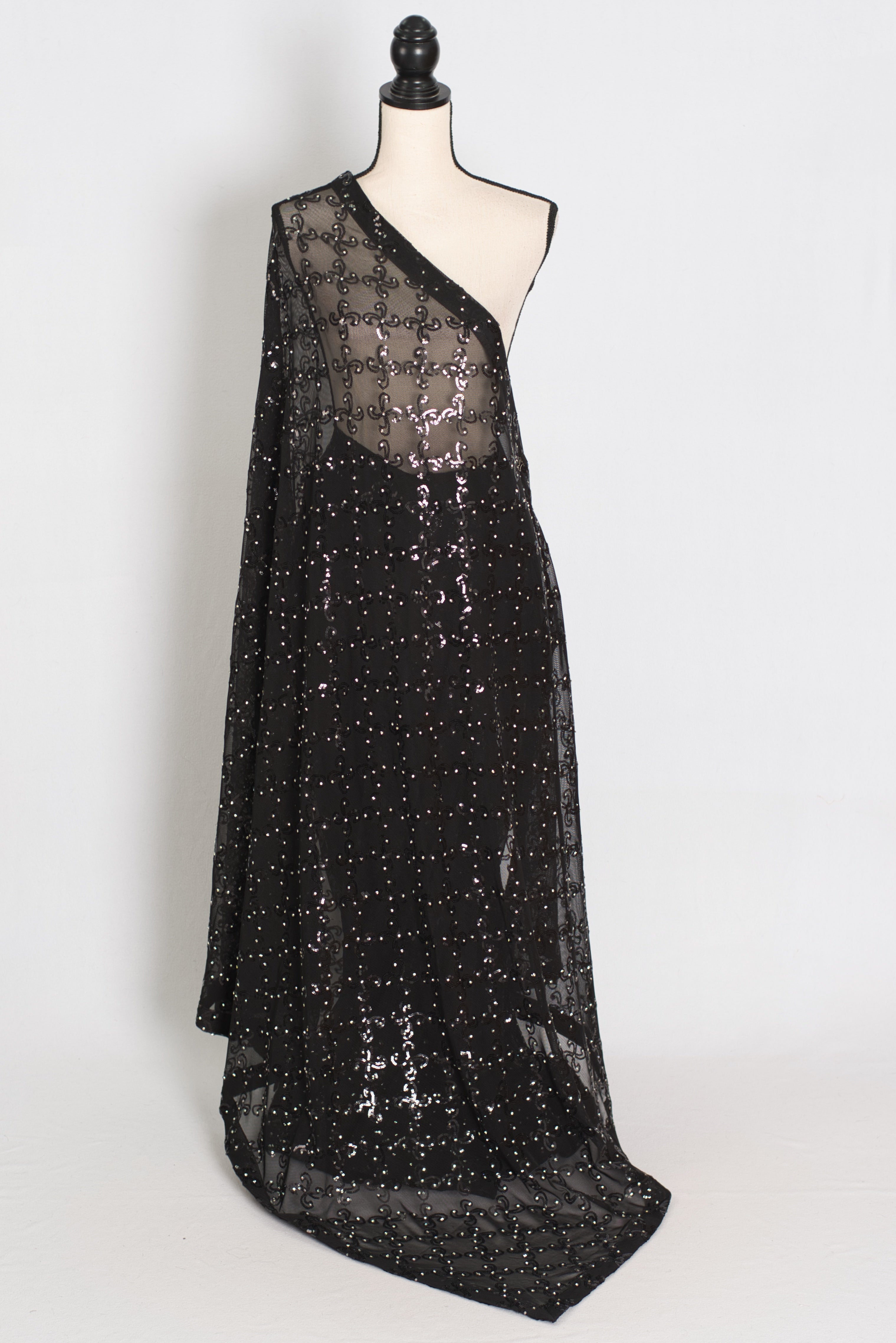 Kajaal | Black Soft Net Fitted Cocktail Saree| Sequins & Stone Embellishments