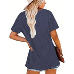 Women's Fashionable Short-Sleeve Round Neck T-Shirt With Book Printed Summer Top
