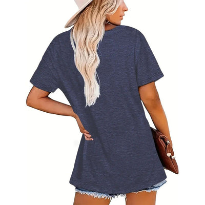 Women's Fashionable Short-Sleeve Round Neck T-Shirt With Book Printed Summer Top