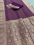 Trina : Wine and Gold Crepe Georgette Banarasi Saree