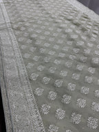 Medha | Sage Green Georgette Cocktail Saree | Elegant Pastel Floral Bootis