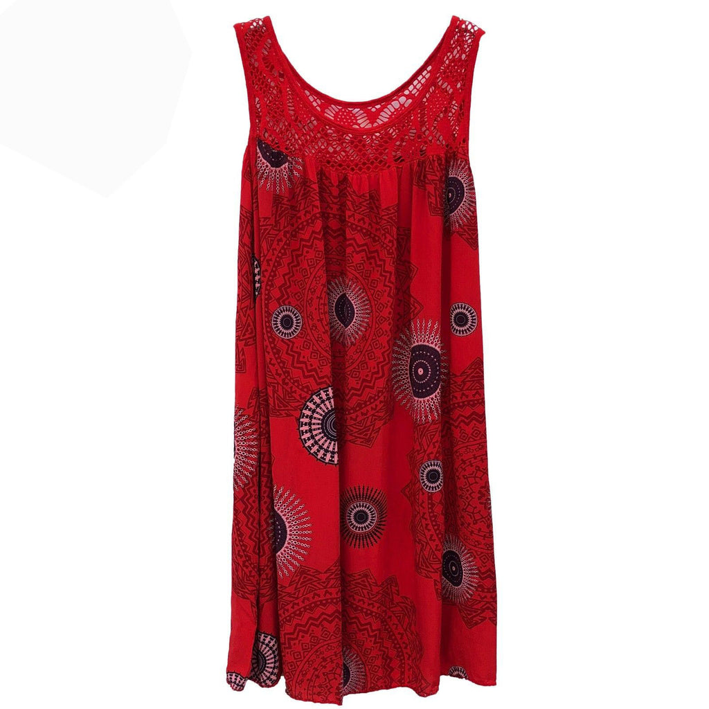 European And American Women's Clothing Lace Print Sleeveless Swing Loose Sexy Dress