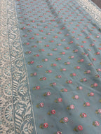 Grace | Sky Blue Georgette Partywear Saree | Pastel Floral Booti Embroidery