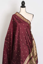 Noori : Certified Silk Burgundy Banarasi Katan Silk Saree with Resham Work