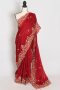 Roshni | Bright Red Tissue Saree | Pre-Stitched Size 40 Blouse