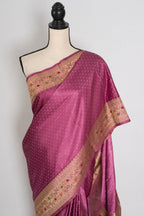Indrani | Purplish Pink Semi Mashru Banarasi Saree | Pre-Stitched Size 36 Blouse