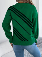 Women Casual Striped Round Neck Lantern Sleeve Long Sleeve Pullover Sweater