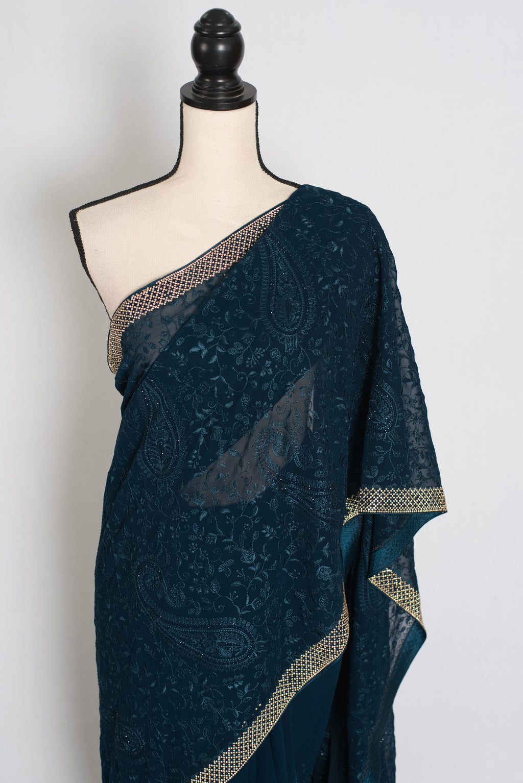 Sia | Cobalt Blue Georgette Kashmiri Embroidery Saree| Designer Cocktail Glamour