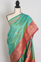 Nandini | Sea Green & Red Ganga Jamuna Border Banarasi Silk Saree