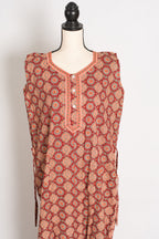 Pure Cotton Dark Red Kalamkari Printed Sleeveless Nighty in Regular Size
