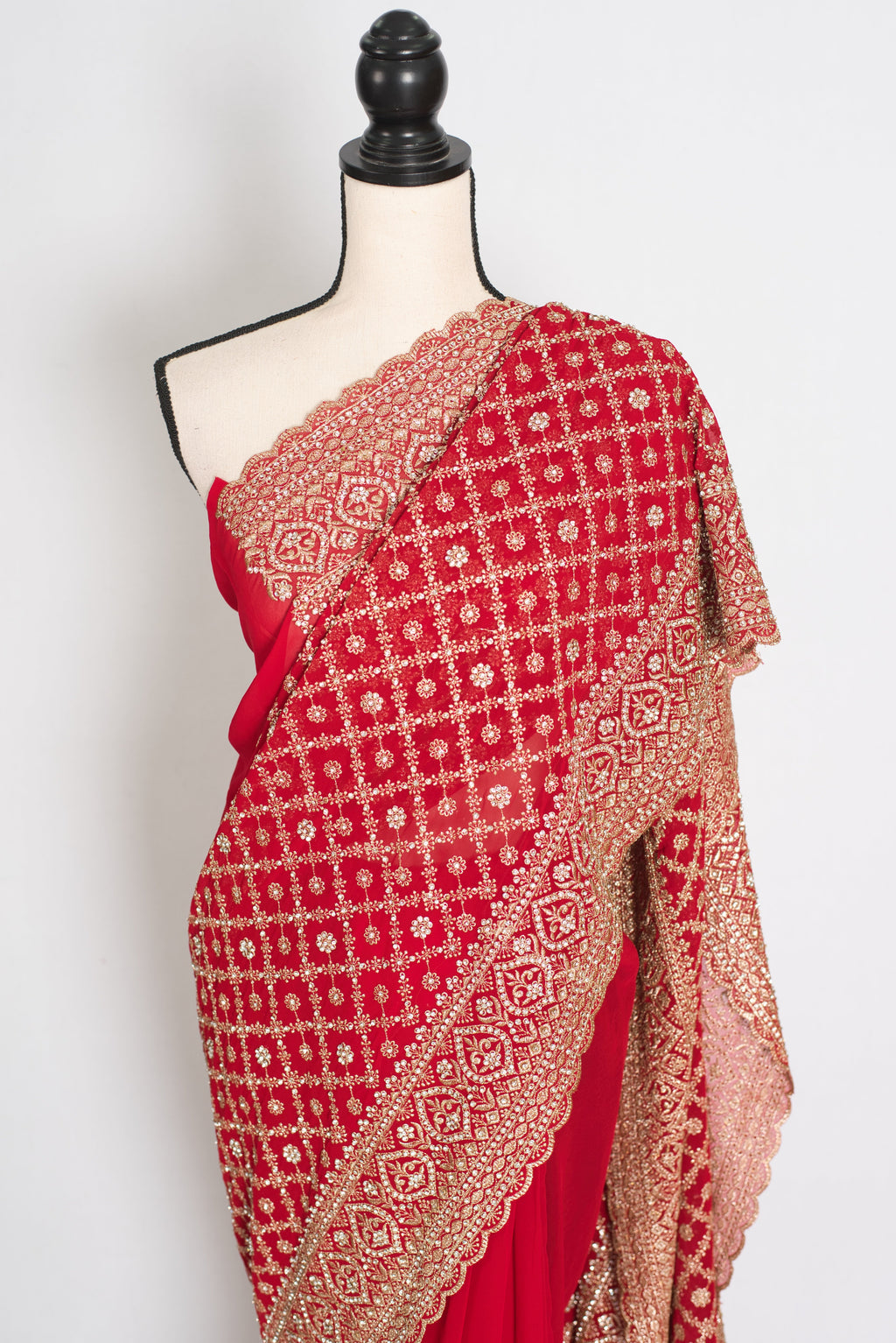 Eva | Red and Gold Georgette Bridal Saree | Royal Festive & Wedding Wear