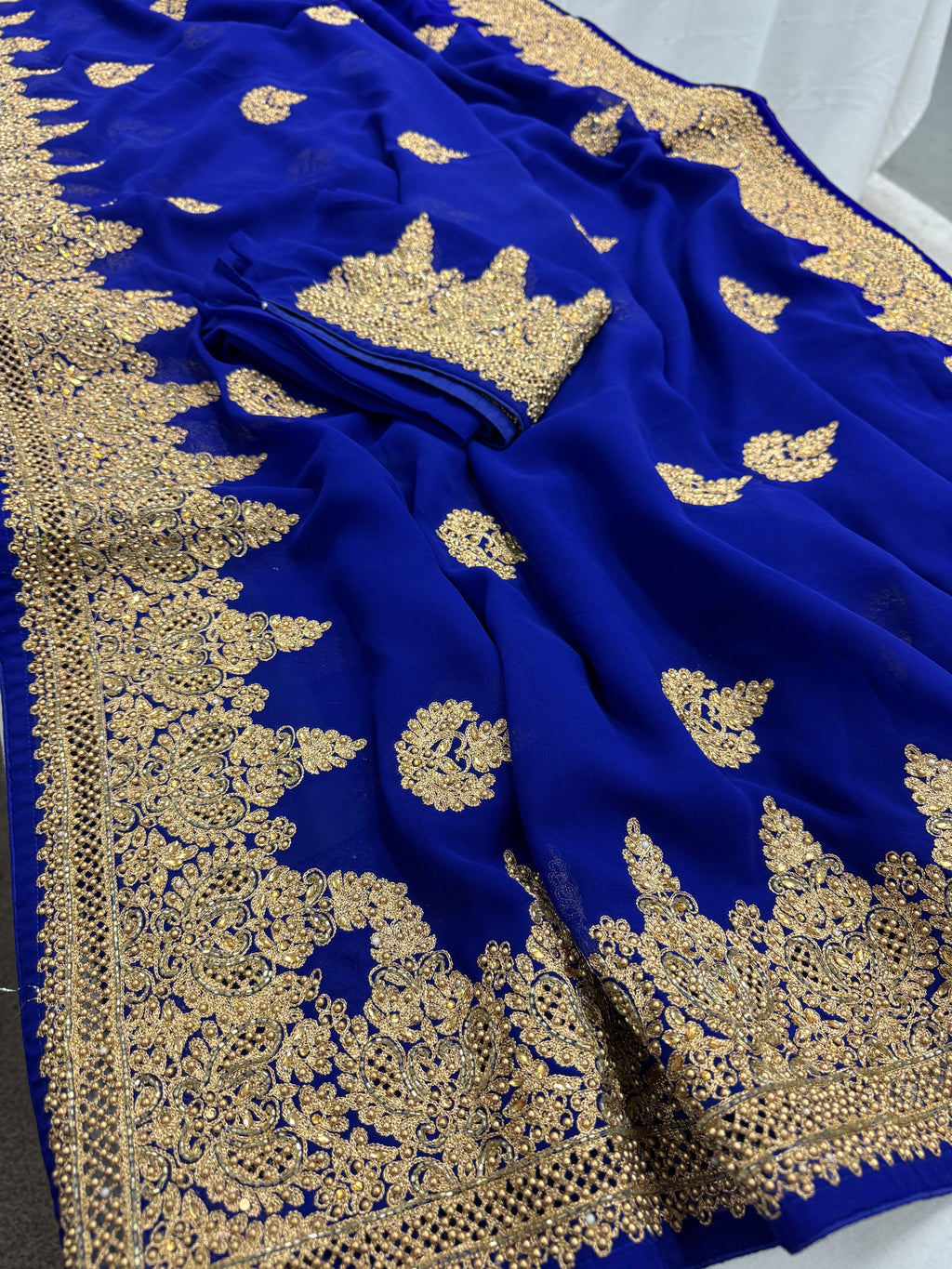 Tanima | Royal Blue and Gold Georgette Bridal Saree | Bollywood Partywear