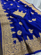 Tanima | Royal Blue and Gold Georgette Bridal Saree | Bollywood Partywear