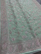 Pooja | Sea Green Georgette Partywear Saree | Elegant Machine Floral Embroidery
