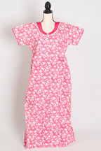 Floral Printed Pink Women Indian Cotton Nighty in Regular Size — Style A (Nov)