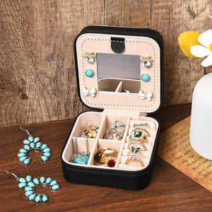 Western Jewelry Box Case Real Leather Black and Beige Embossed Tooled Travel Jewelry Organizer Gifts Christmas Gifts for Women Country Girls Cowgirl Stuff Portable Travel Accessories -Black
