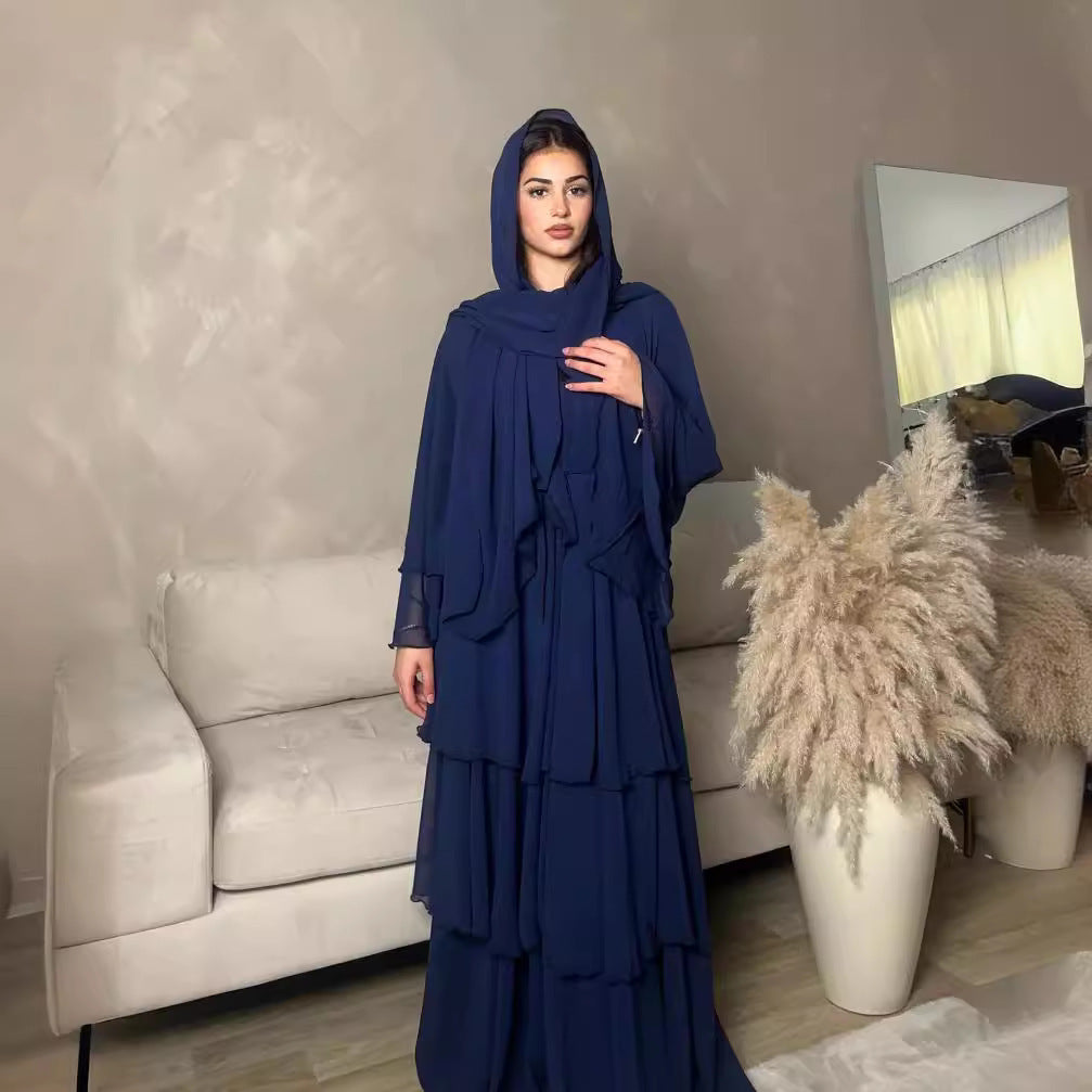 Stitching Three-layer Chiffon Elegant Cardigan Dress