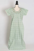 Embroidery Printed Green Women Indian Cotton Nighty in Regular Size