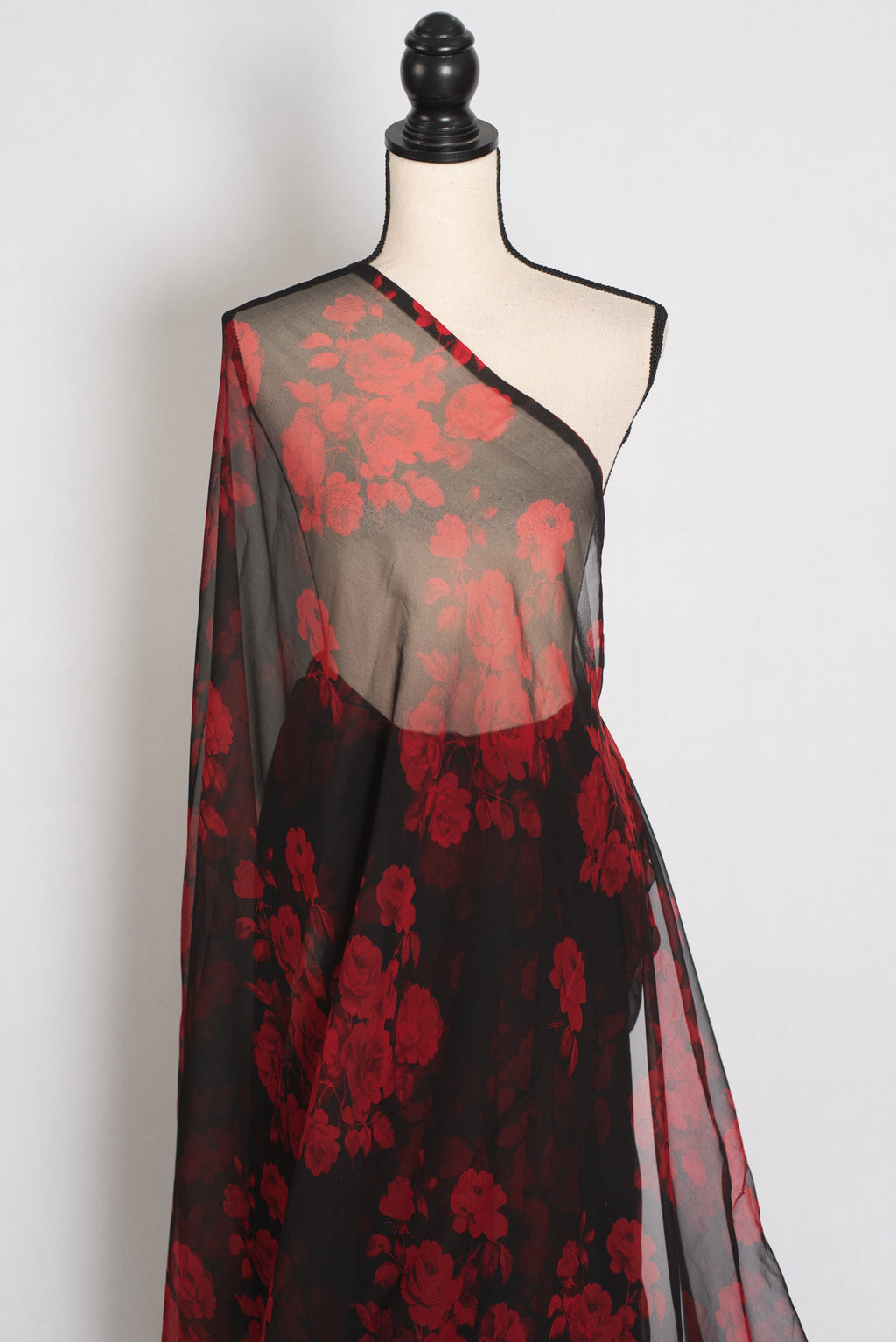Mita : Black and Red Rose Printed Chiffon Saree - Budget Clearance Edition