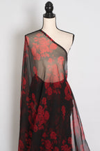 Mita : Black and Red Rose Printed Chiffon Saree - Budget Clearance Edition