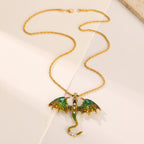 Retro Oil-drop Cartoon Flying Dragon Pendant Hip-hop Rhinestone-studded Necklace For Clubbing