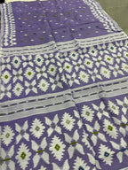 Madhabi : Mauve and White Blended Soft Cotton Jamdani Saree