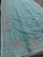 Sudha | Soft Blue Georgette Partywear Saree | Soothing Pastel Floral Embroidery