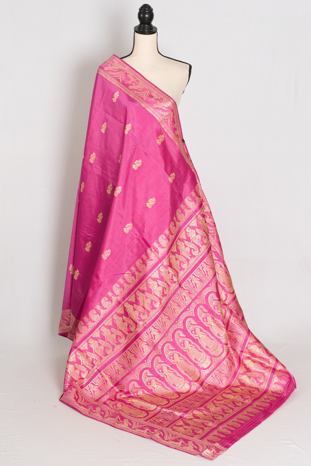 Swarna | Pink and Cream Handwoven Bishnupuri Baluchari Silk Saree