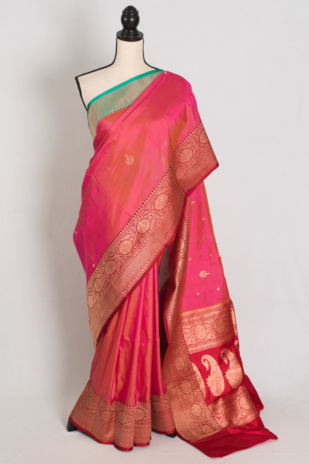Vibha | Dual-Shade Pink Banarasi Silk Saree with 36 Size Ready-Stitched Blouse