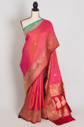 Vibha | Dual-Shade Pink Banarasi Silk Saree with 36 Size Ready-Stitched Blouse