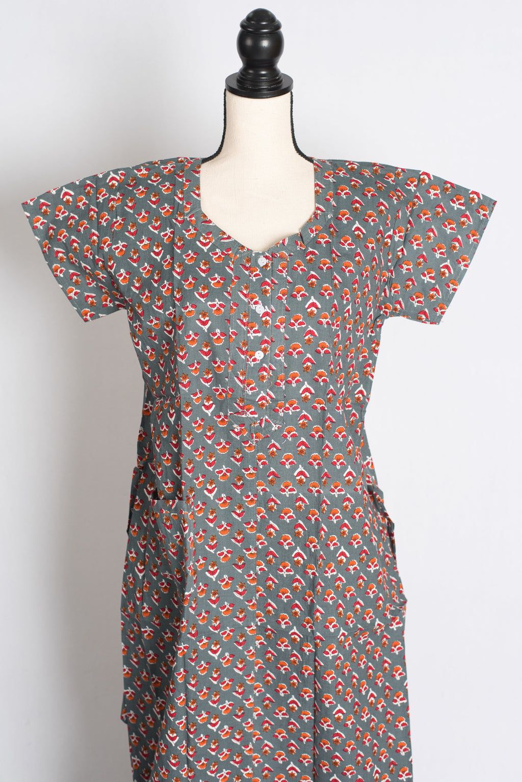 Printed Grey and Red Pure Cotton Nightwear in Regular Size