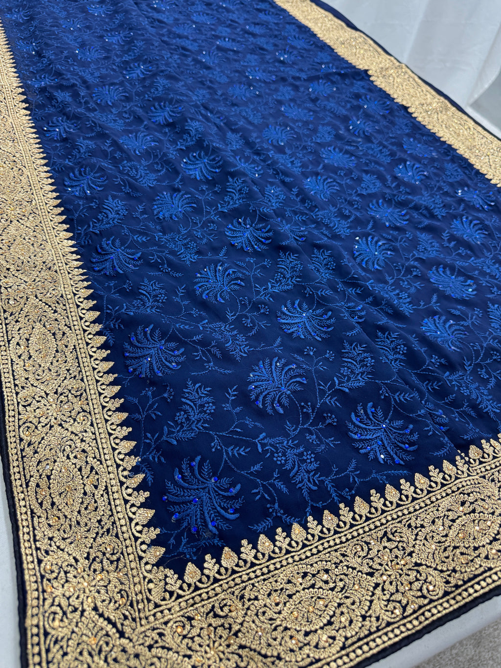 Afrin | Midnight Blue Georgette Partywear Saree | Trending Bollywood Style