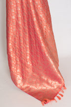 Shalini Peach and Gold Semi Banarasi Silk Dupatta – Elegant Zari Brocade