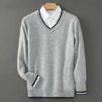 Warm Knitted Wool Sweater With A V-neck And Pullover Design