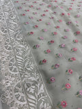 Siya | Light Sage Green Georgette Partywear Saree | Pastel Floral Embroidery