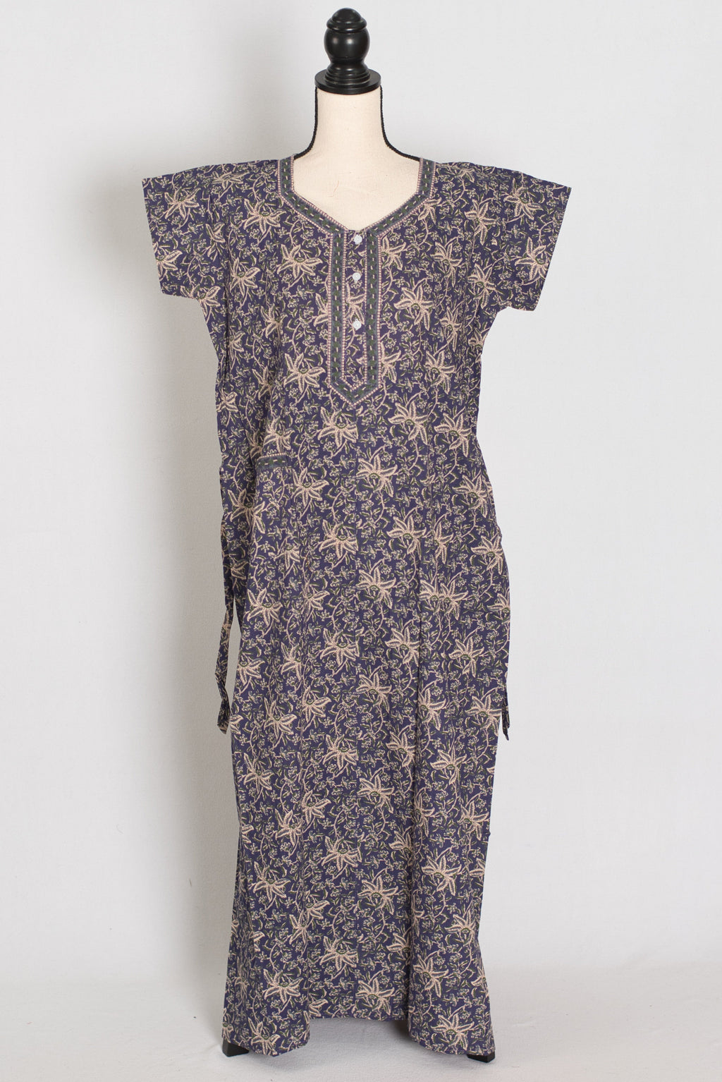 Purple Kalamkari Print Pure Cotton Long Indian Nightgown