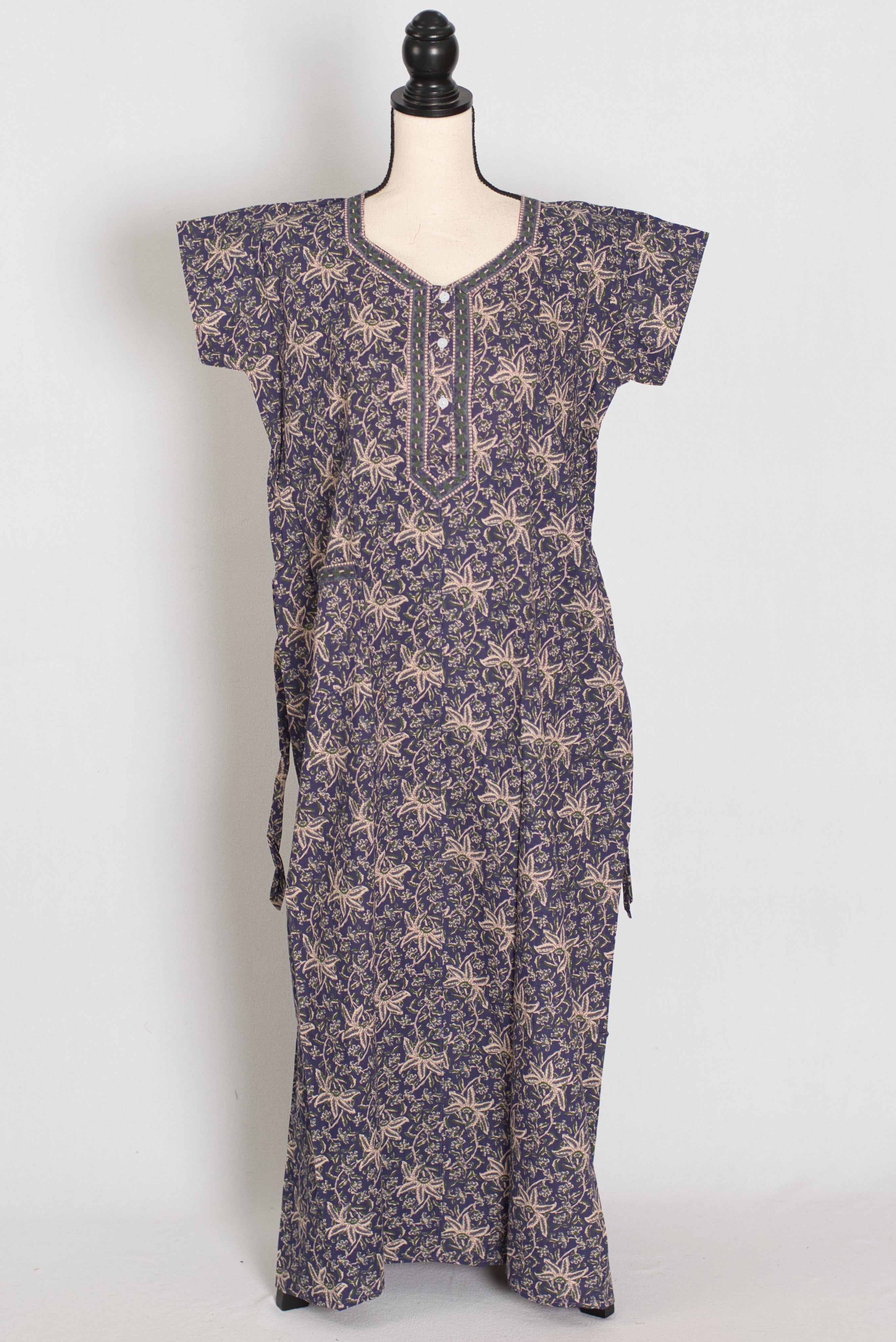 Purple Kalamkari Print Pure Cotton Long Indian Nightgown