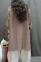 Retro Ramie Machine Embroidery Top Loose