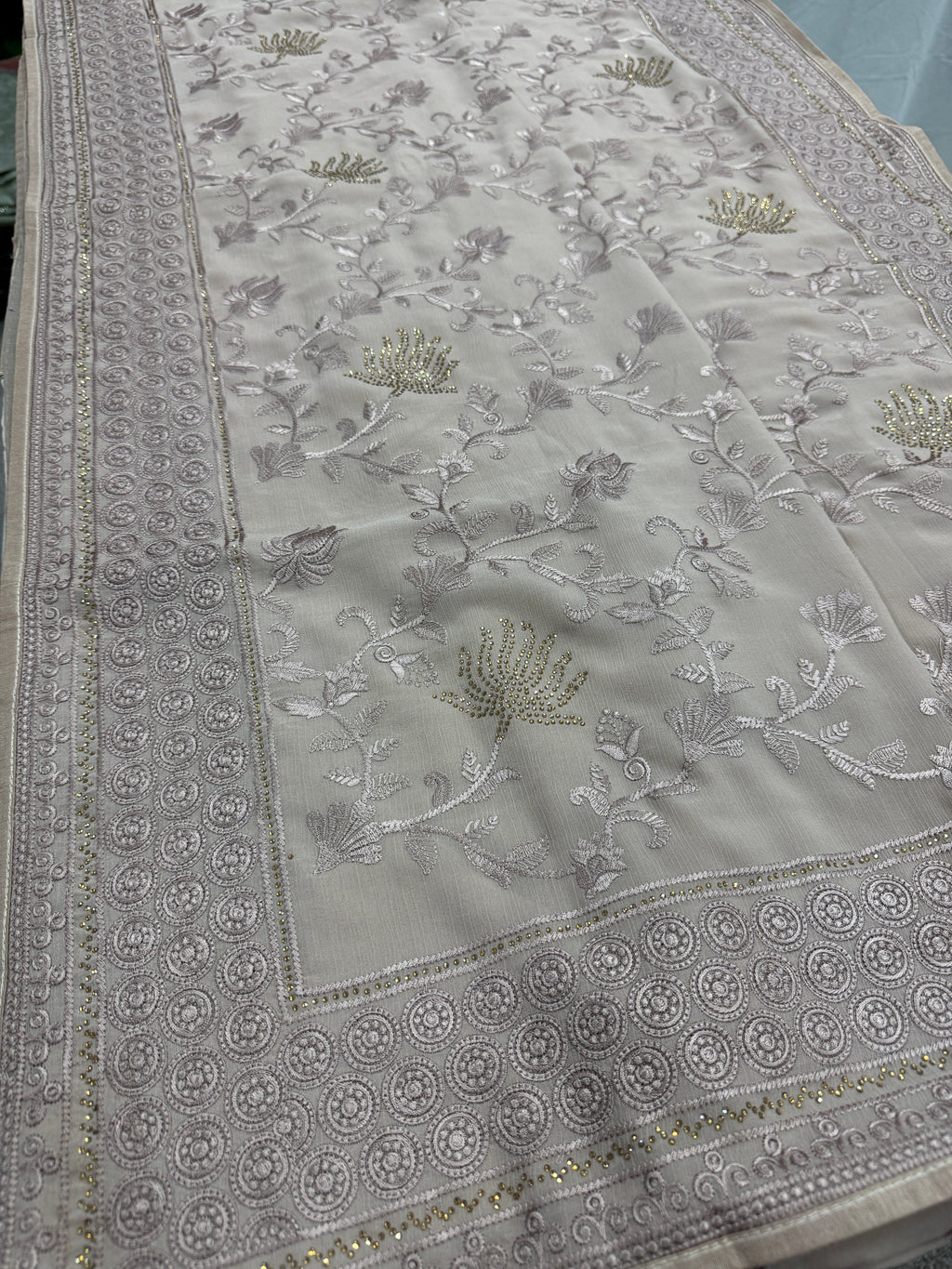 Ruma | Pastel Brown Georgette Partywear Saree | Trending Bollywood Design