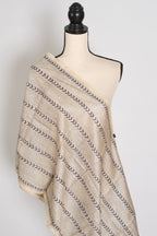 Mouli : Pure Tussar Silk Stole with Hand Embroidery Kantha Work – Beige and Grey