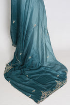 Nadia | Teal Green Shaded Soft Organza Saree | Zardosi Hand Embroidery