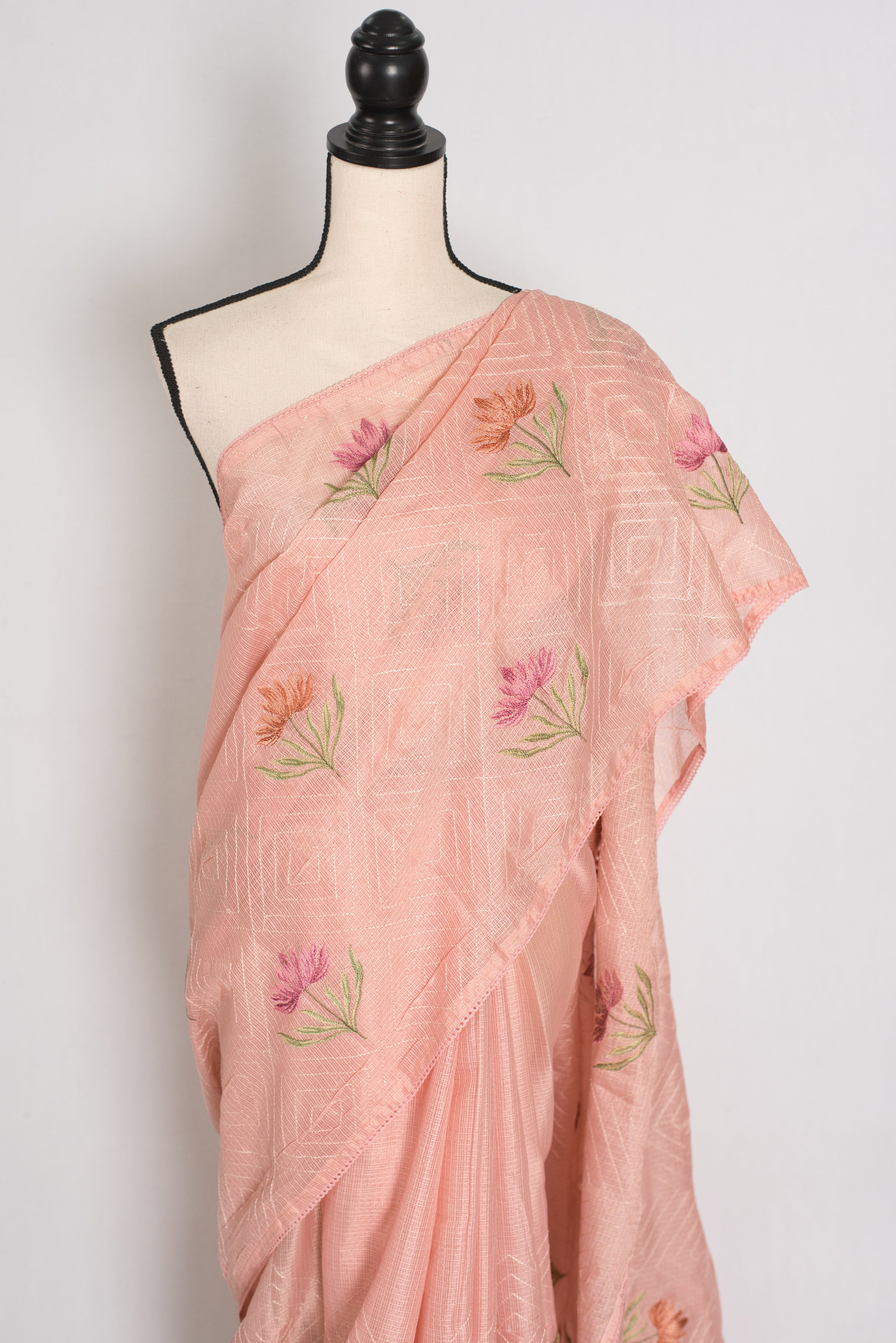 Mala | Peach Kota Silk Saree | Ultra-Lightweight, Breathable & Budget-Friendly