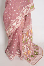 Bithi : Unique Pastel Purple and White Blended Cotton Jamdani Saree
