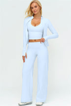 The Twirl Zip Jacket Halter Tank Top New Straight Leg Pants 3-Piece Set