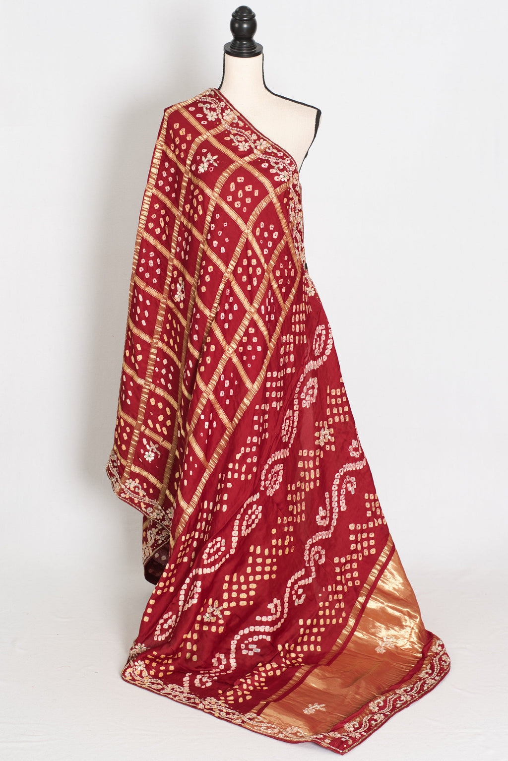 Roshni | Maroon Gharchola Gajji Silk Saree | Zardosi Gota Patti Hand Embroidery