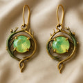 Vintage Royal-style Emerald Earrings With Gold-plated Vine And Branch Design