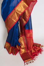 Mala : Royal Blue and Red Cotton Silk Kanjivaram Saree with 38 Size Blouse